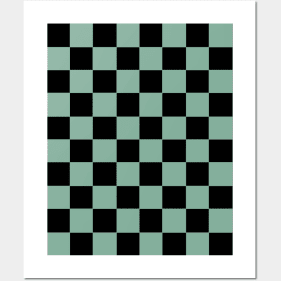 Tea Green and Black Chessboard Pattern Posters and Art